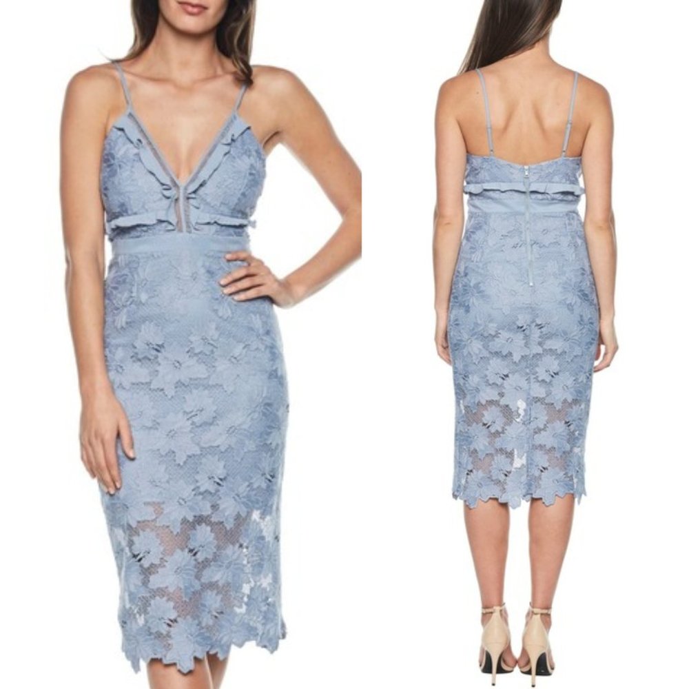 Bardot Blue Vienna Lace Overlay Midi Dress - only worn once